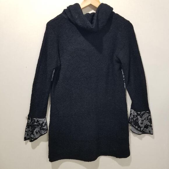 Aris A USA Sweater Large Black Ruffle Lace Button Cardigan NWT Hooded Artsy - Picture 2 of 8